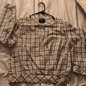 Wrap front button plaid shirt